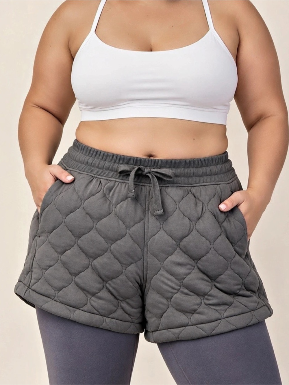 Quilted Shorts Army grey / Green | Plus